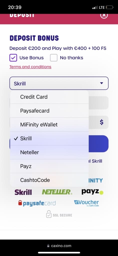 Caxino Casino Screen