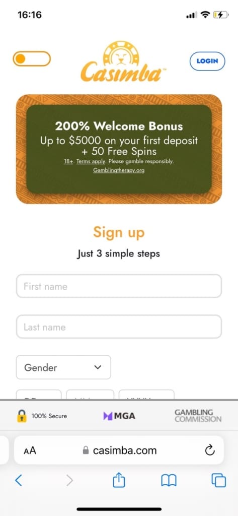 Casimba Casino Screen