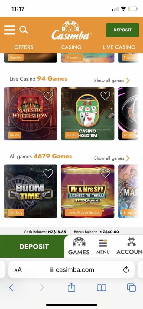 Casimba Casino Screen