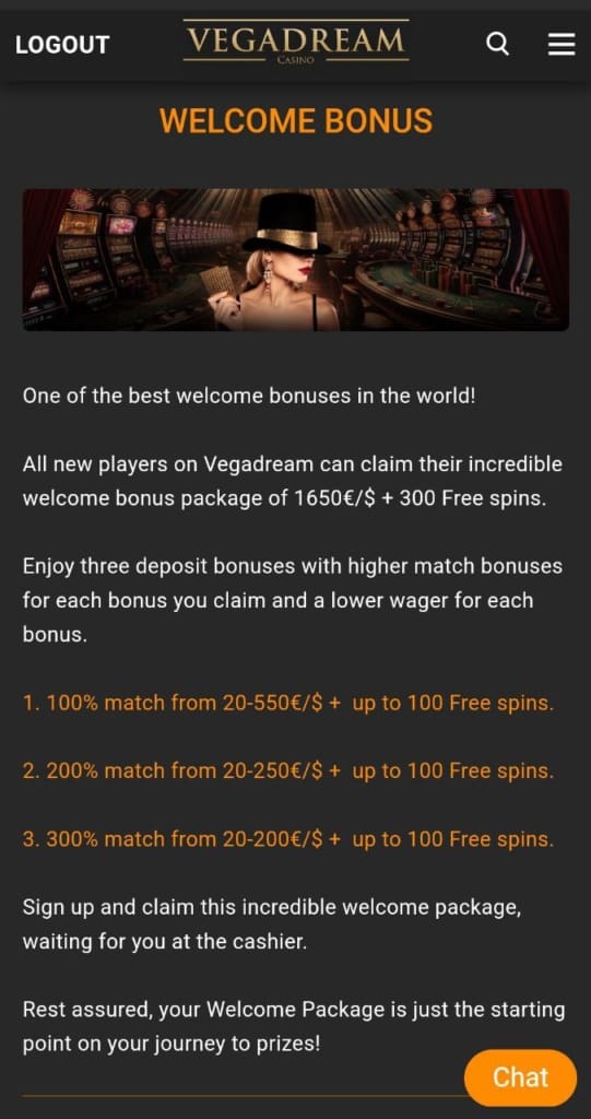 Vegadream Casino Screen