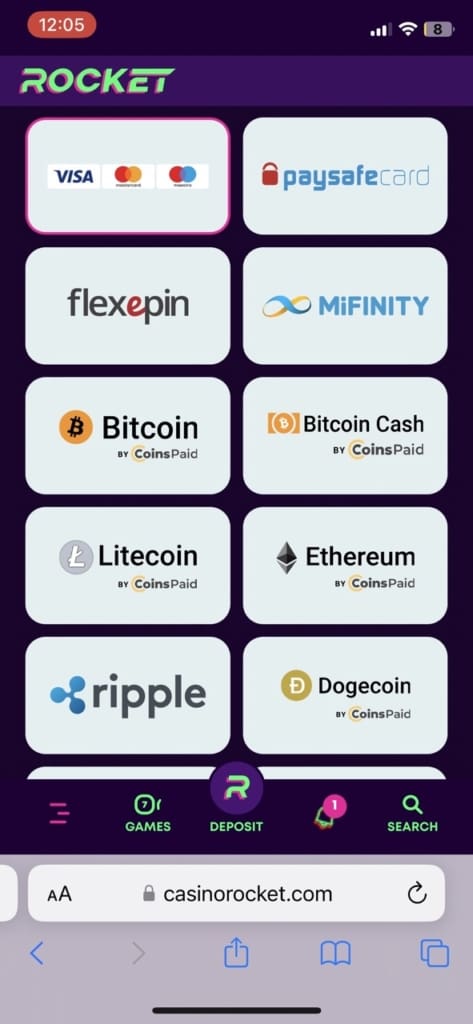 casino rocket payment