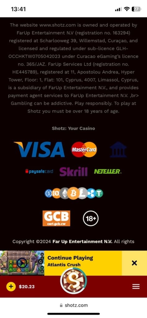 Shotz Casino payment