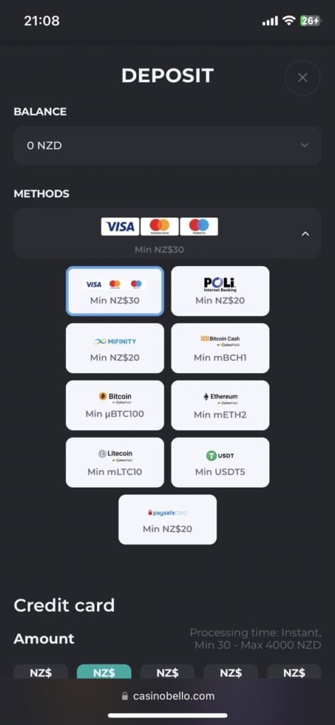 CasinoBello Casino Deposit