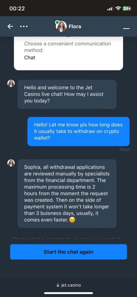 Jet Casino support