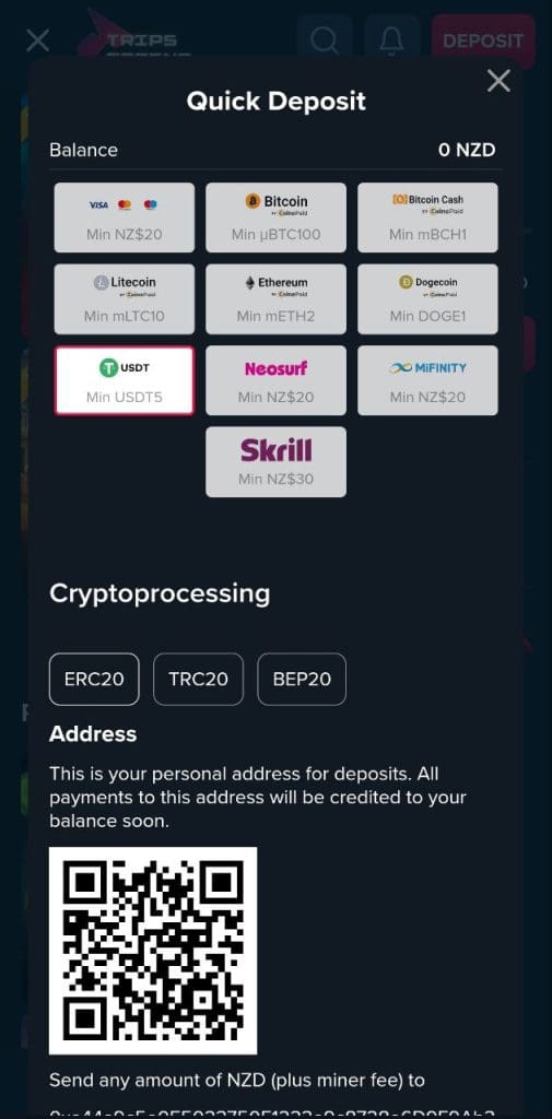 Trips Casino payment