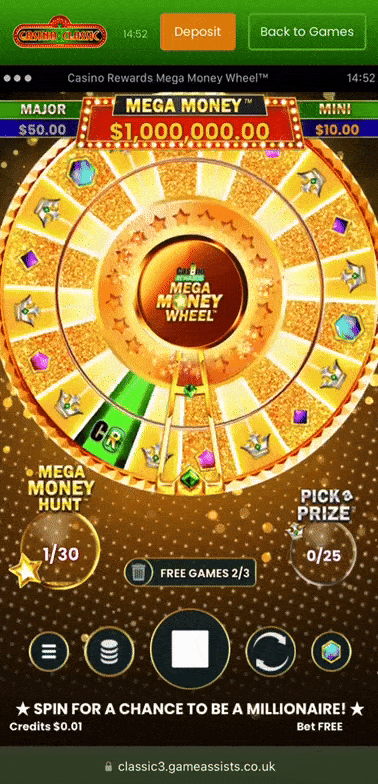 mega money wheel casino classic $1 deposit