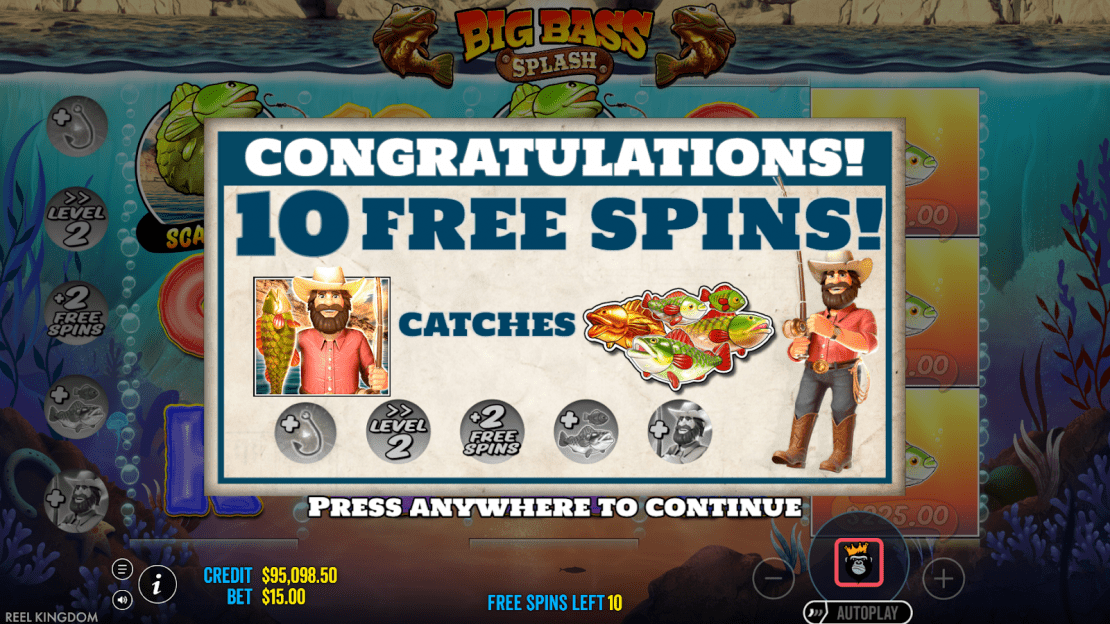 10 free spins on Big Bass Splash